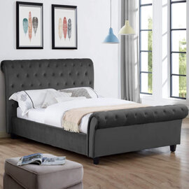 Calvine Velvet Double Bed In Smoke