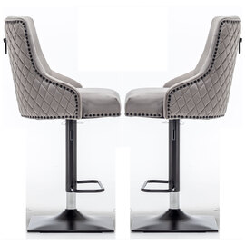 Camarillo Light Grey Velvet Bar Stools With Black Base In Pair