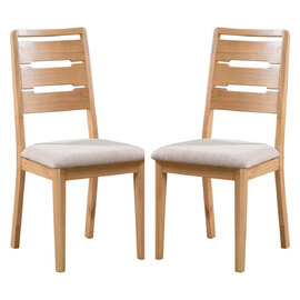 Camber Waxed Oak Wooden Dining Chairs With Linen Seat In Pair