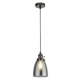 Camden Smoked Glass Ceiling Pendant Light In Black Chrome