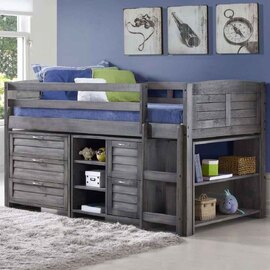 Camden Wooden Children Mid Sleeper Bed Right Ladder In Dark Grey