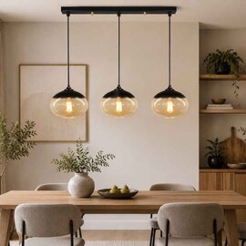 Carmini 3 Light Metal Ceiling Pendant Light in Black and Honey