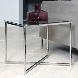 Canton Clear Glass Side Table Square With Chrome Steel Base