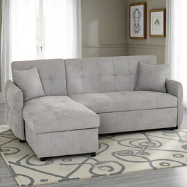 Canton Fabric L Shape Corner Sofa Bed In Silver Grey