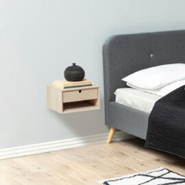 Canton Small Wooden Wall Hung Bedside Cabinet In White Oak