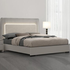 Canton Velvet Super King Size Bed In Flannel Grey With LED