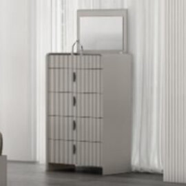 Canton Wooden Chest Of 4 Drawers With Mirror In Flannel Grey