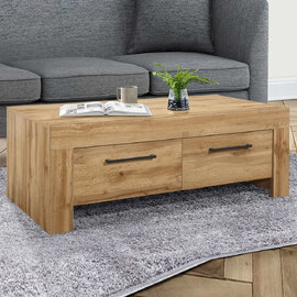 Canton Wooden Coffee Table With 4 Drawers In Oak