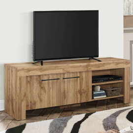 Canton Wooden TV Stand With 2 Doors 2 Shelves In Oak