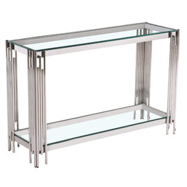 Cappy Clear Glass Console Table With Silver Metal Frame