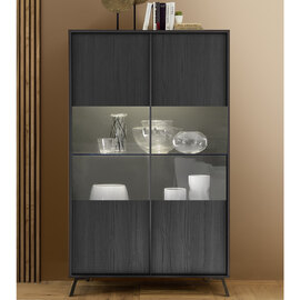 Cappy Wooden Display Cabinet With 2 Doors In Black And LED