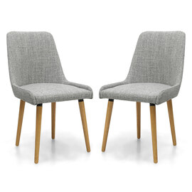 Chioa Grey Fabric Dining Chairs With Oak Legs In Pair