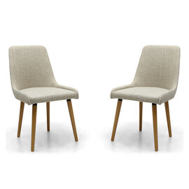 Chioa Natural Fabric Dining Chairs With Oak Legs In Pair