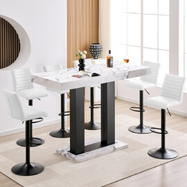 Caprice Large Diva Gloss Bar Table Black Base 6 Ripple White Stools