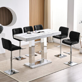 Caprice Large Filo Effect Gloss Bar Table 6 Candid Black Stools