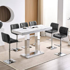 Caprice Large Filo Effect Gloss Bar Table 6 Candid Grey Stools