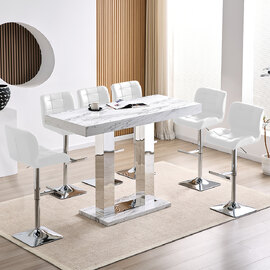 Caprice Large Filo Effect Gloss Bar Table 6 Candid White Stools