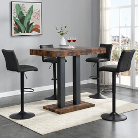 Caprice Small Rustic Oak Bar Table Black Base 4 Ripple Black Stools