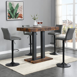 Caprice Small Rustic Oak Bar Table Black Base 4 Ripple Grey Stools