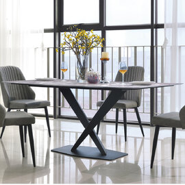 Carbondale Wooden Dining Table In Natural Stone Marble Effect