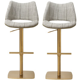 Cardwell Olive Leather Fabric Bar Stools With Gold Base In Pair