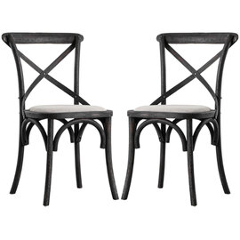 Caria Cross Back Black Wooden Dining Chairs In Pair