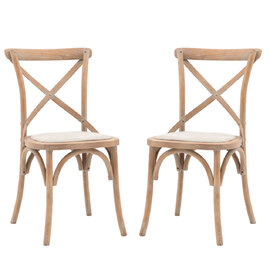 Caria Cross Back Natural Wooden Dining Chairs In Pair