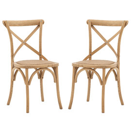 Caria Natural Wooden Dining Chairs With Rattan Seat In Pair