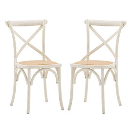Caria White Wooden Dining Chairs With Rattan Seat In Pair