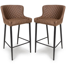Caribou Antique Brown Fabric Bar Stools With Metal Legs In Pair