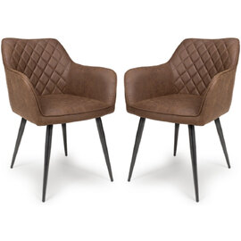 Caribou Antique Brown Fabric Carver Dining Chairs In Pair