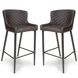 Caribou Grey Fabric Bar Stools With Metal Legs In Pair