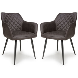 Caribou Grey Fabric Carver Dining Chairs In Pair
