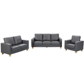 Caridad PU Leather Sofa Suite In Grey