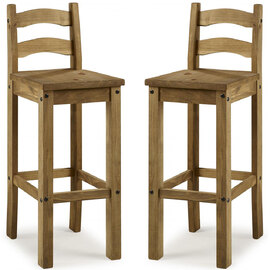 Carlen Distressed Oak Wooden Bar Chairs In Pair