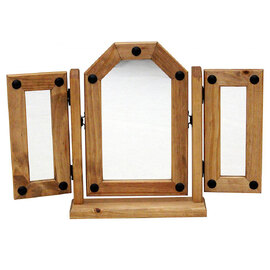 Carlen Vanity Triple Mirror With Distressed Oak Wooden Frame