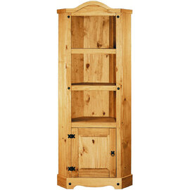 Carlen Wooden Corner Bookcase With 1 Door In Distressed Oak