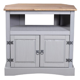 Carlen Wooden Corner TV Stand With 2 Doors In Grey Oak