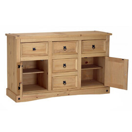 Carlen Wooden Sideboard With 2 Doors 5 Drawers In Distressed Oak