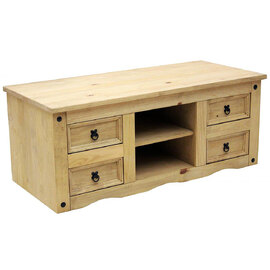 Carlen Wooden TV Stand With 4 Drawers In Distressed Oak