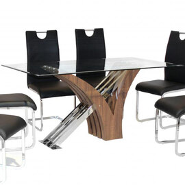 Carlisle Glass Top Dining Table With Walnut Wooden Base