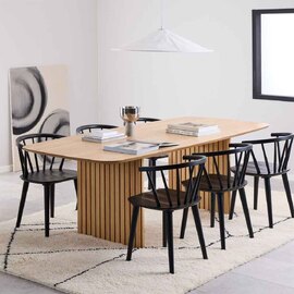 Carlisle Oak Wooden Dining Table With Ithaca 6 Chairs In Black