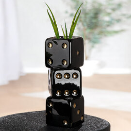Carnation 3 Cube Ceramic Vase in Black and Gold