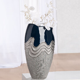 Carnation Large Decorative Ceramic Vase in Blue and Silver