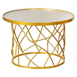 Carnation Large Round Metal Side Table In Gold