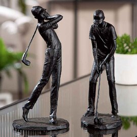 Carnation Poly 2 Golf Player Sculpture In Black
