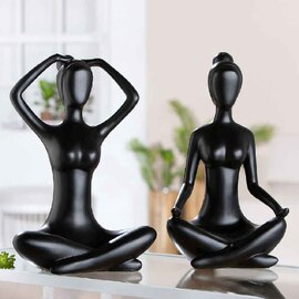 Carnation Poly Set Of 2 Woman Meditation Sculpture In Matt Black