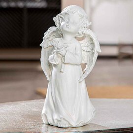 Carnation Small Poly Angel Sculpture In White