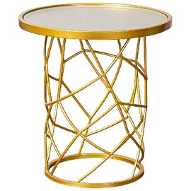 Carnation Small Round Metal Side Table In Gold