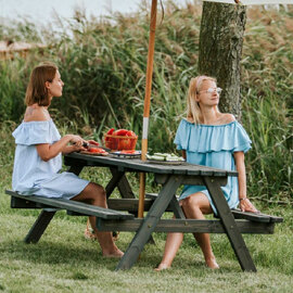 Caius Wooden Picnic Table With Bench In Dark Grey